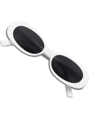 Women's White Grey Polarized Retro Oval Small Narrow VL9580 90s Sunglasses